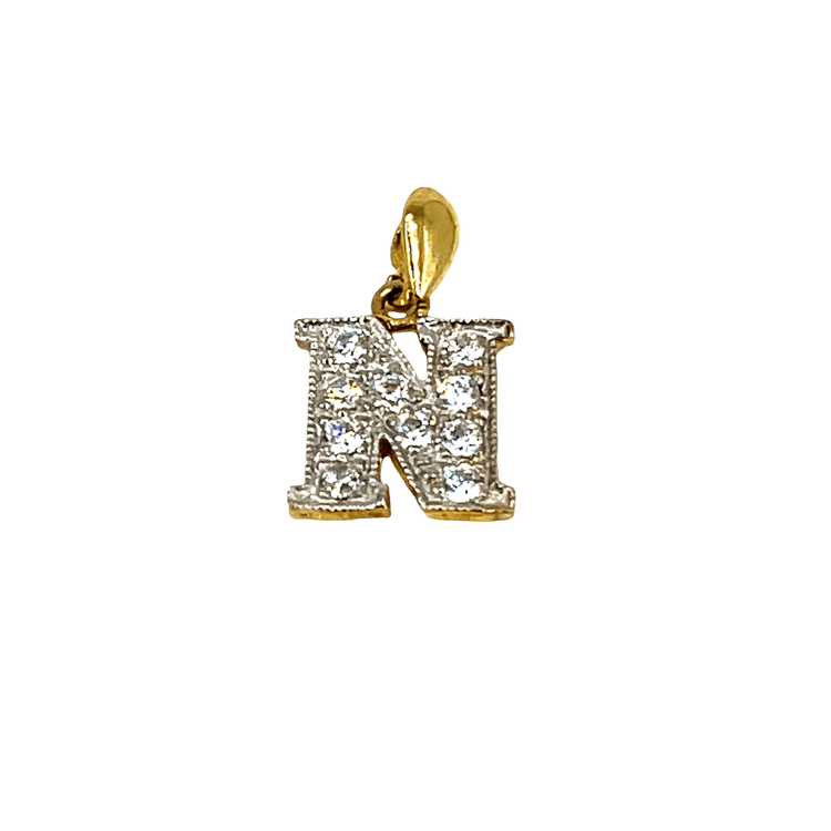 CZ Initial 'N' Pendant in 9Ct Yellow Gold - Hyman’s Jewellers