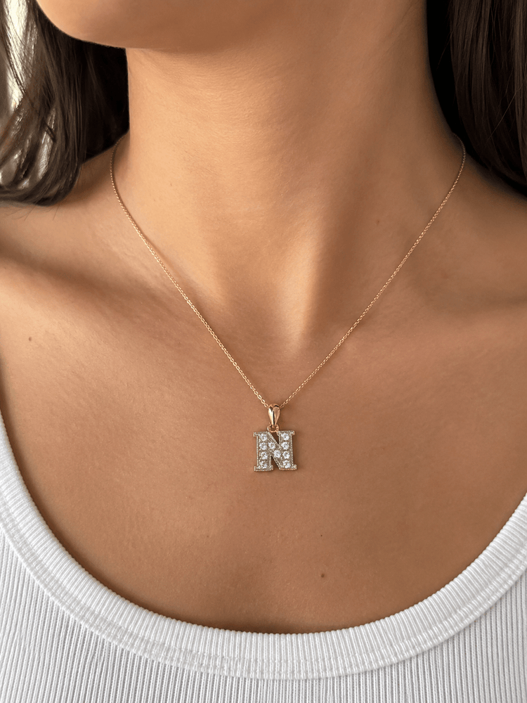CZ Initial 'N' Pendant in 9Ct Yellow Gold - Hyman’s Jewellers