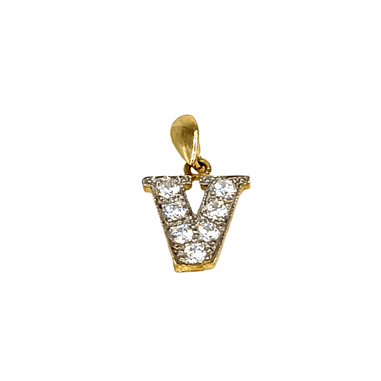 CZ Initial 'V' Pendant in Yellow Gold - Hyman’s Jewellers