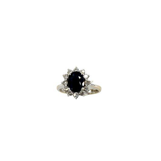 Deep Blue Sapphire Halo Cocktail Ring in 18CT White Gold - Hyman’s Jewellers