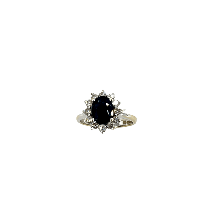 Deep Blue Sapphire Halo Cocktail Ring in 18CT White Gold - Hyman’s Jewellers