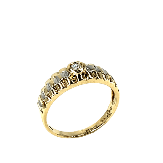Diamond and 9ct Yellow Gold Ribbed Band Ring 3.2g - Hyman’s Jewellers