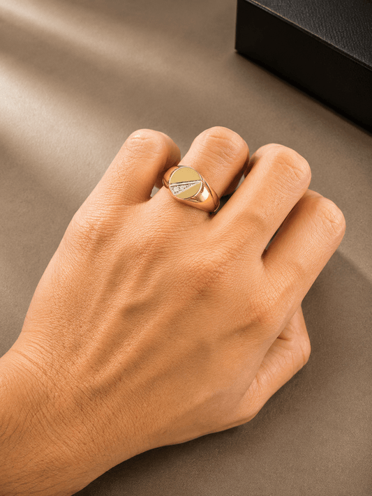 Diamond Chevron 9CT Yellow Gold Signet Ring - Hyman’s Jewellers