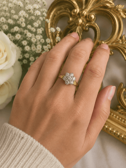 Diamond Floral Cluster Ring in 18ct Yellow Gold - Hyman’s Jewellers
