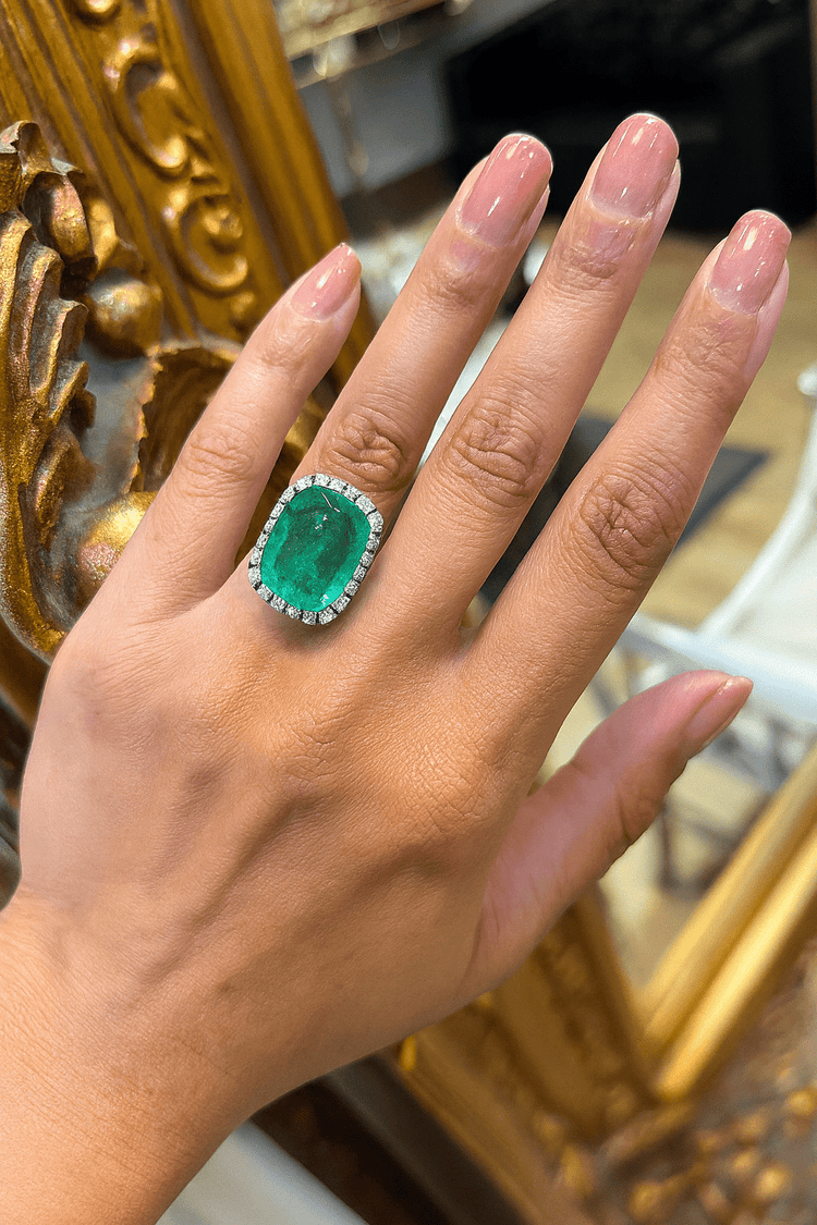 Emerald Cushion - Cut Cocktail Ring in White Gold - 7.5g 12.32ct - Hyman’s Jewellers