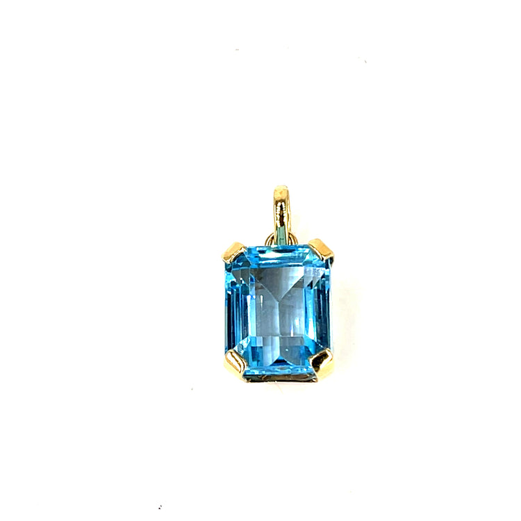 Emerald Cut Blue Topaz Solitaire Pendant in 9ct Yellow Gold 7.2g - Hyman’s Jewellers