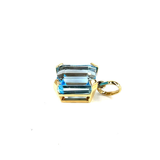 Emerald Cut Blue Topaz Solitaire Pendant in 9ct Yellow Gold 7.2g - Hyman’s Jewellers