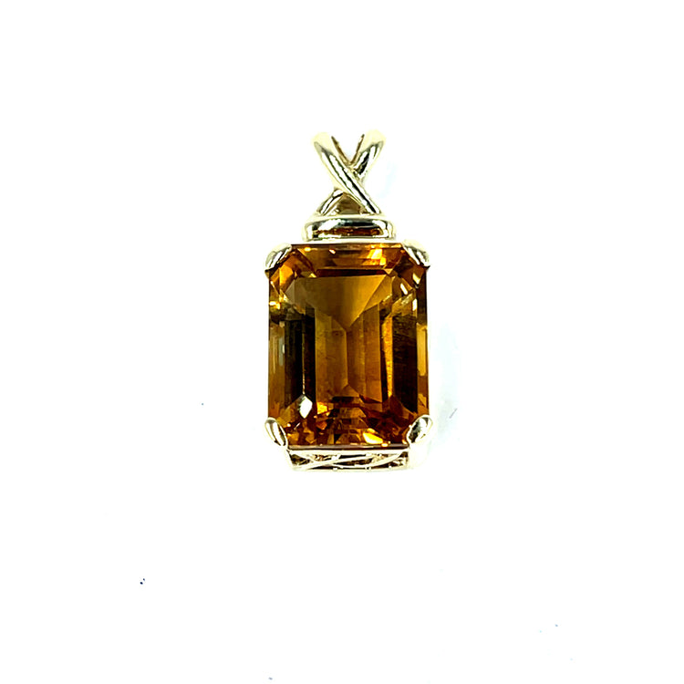 Emerald-Cut Citrine Solitaire Pendant in 9ct Yellow Gold 5.3g - Hyman’s Jewellers