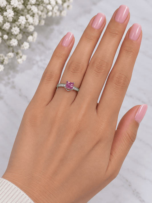 Hot Pink Sapphire Solitaire Ring in 9CT White Gold 1.9g - Hyman’s Jewellers