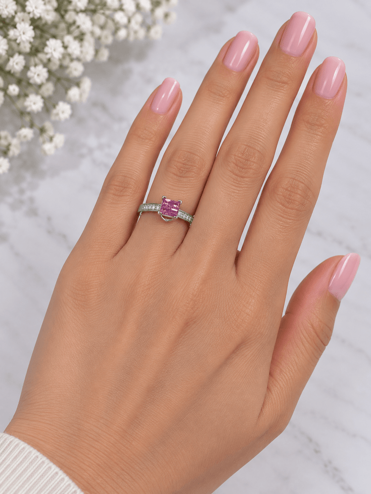 Hot Pink Sapphire Solitaire Ring in 9CT White Gold 1.9g - Hyman’s Jewellers
