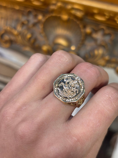 Intricate Yellow Gold Signet Ring with Detailed Design - Hyman’s Jewellers