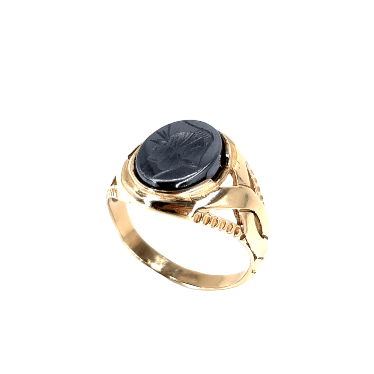 Man’s 9ct Yellow Gold Signet Ring with Hematite - 3.4g 01/2 - Hyman’s Jewellers