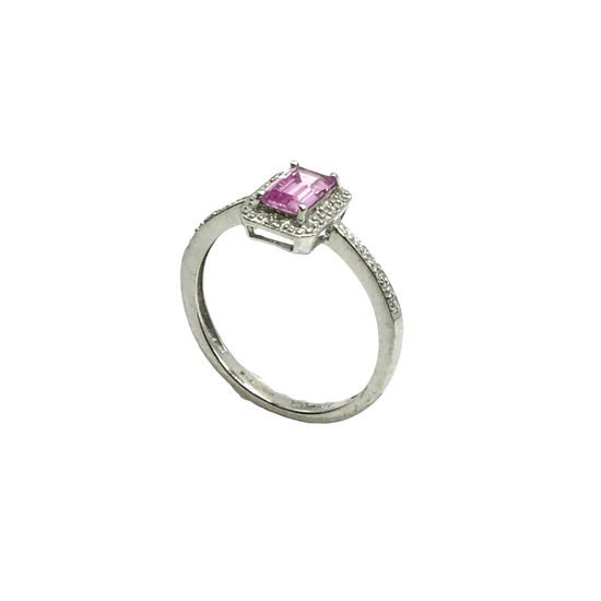 Medium Pink Sapphire Solitaire Ring in 9CT White Gold 2g - Hyman’s Jewellers