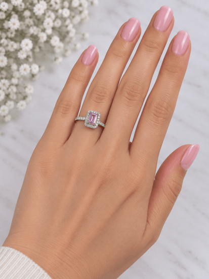Medium Pink Sapphire Solitaire Ring in 9CT White Gold 2g - Hyman’s Jewellers