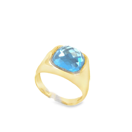 Men’s 14ct Yellow Gold Blue Stone Set Signet Ring - 6g - Hyman’s Jewellers