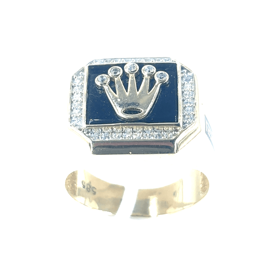 Men’s 14ct Yellow Gold Signet Ring with Diamond Accented Crown Design - Hyman’s Jewellers
