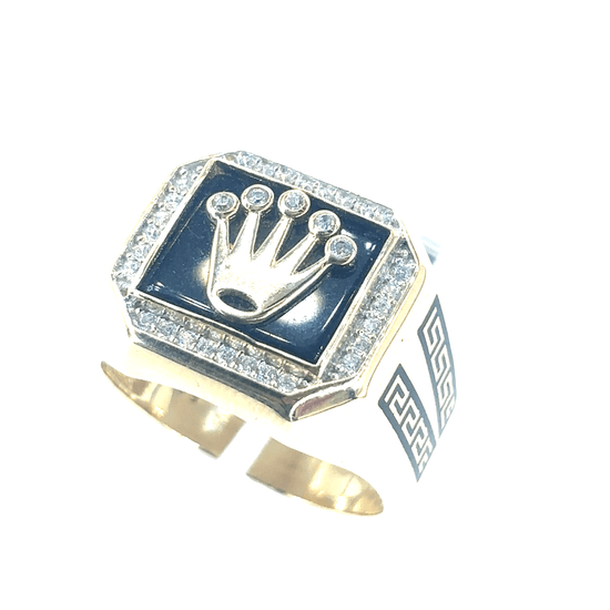 Men’s 14ct Yellow Gold Signet Ring with Diamond Accented Crown Design - Hyman’s Jewellers