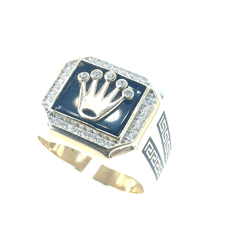 Men’s 14ct Yellow Gold Signet Ring with Diamond Accented Crown Design - Hyman’s Jewellers