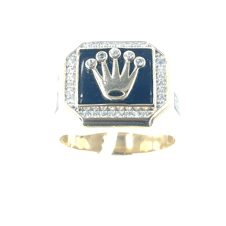 Men’s 14ct Yellow Gold Signet Ring with Diamond Accented Crown Design - Hyman’s Jewellers