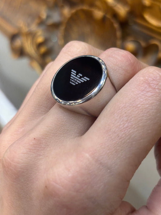 Men’s 925 Silver Emporio Armani Onyx Ring - Hyman’s Jewellers
