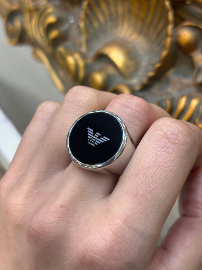 Men’s 925 Silver Emporio Armani Onyx Ring - Hyman’s Jewellers