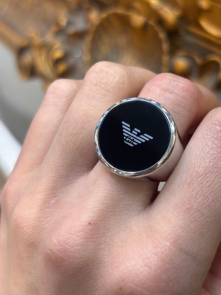 Men’s 925 Silver Emporio Armani Onyx Ring - Hyman’s Jewellers