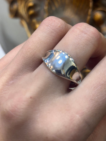 Men’s 925 Silver Emporio Armani Wave Signet Ring - Hyman’s Jewellers