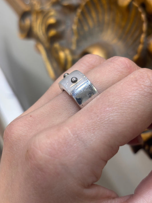 Men’s 925 Silver Vintage Brushed Emporio Armani Quartz Detail Ring - Hyman’s Jewellers