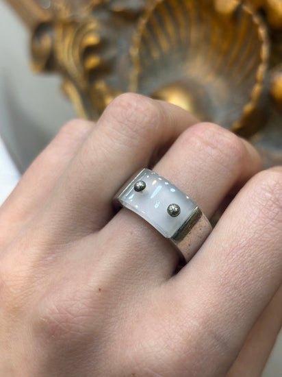 Men’s 925 Silver Vintage Brushed Emporio Armani Quartz Detail Ring - Hyman’s Jewellers