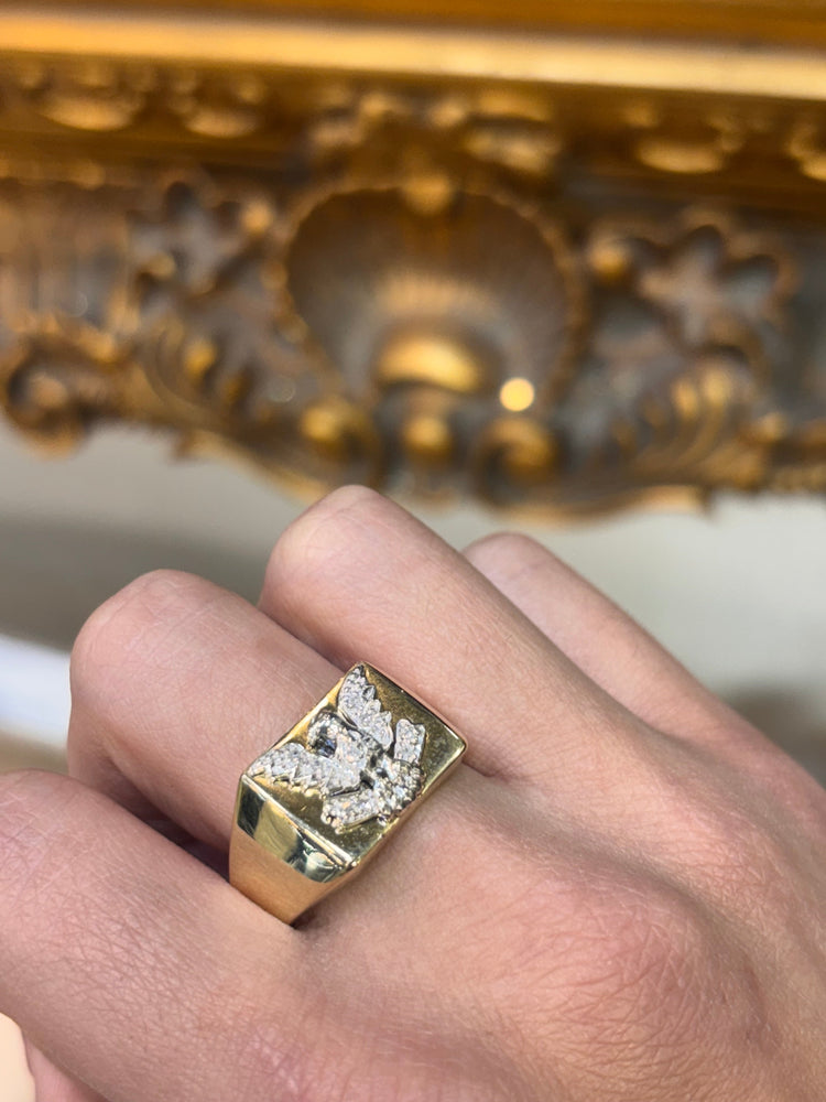 Men’s 9ct American Eagle Diamond - Accented Yellow Gold Signet Ring - Hyman’s Jewellers