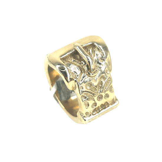 Men’s 9ct Engraved Yellow Gold Buckle Ring - 41.3G - Hyman’s Jewellers