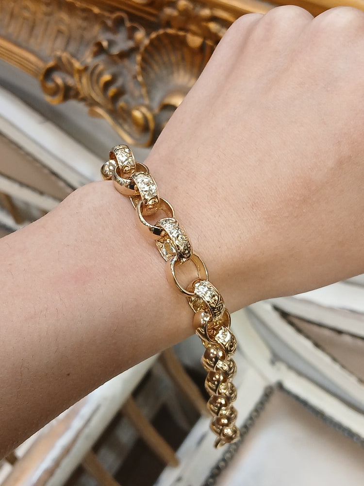 Men's 9ct Engraved Yellow Gold Link Belcher Bracelet - 9" 22.8g - Hyman’s Jewellers