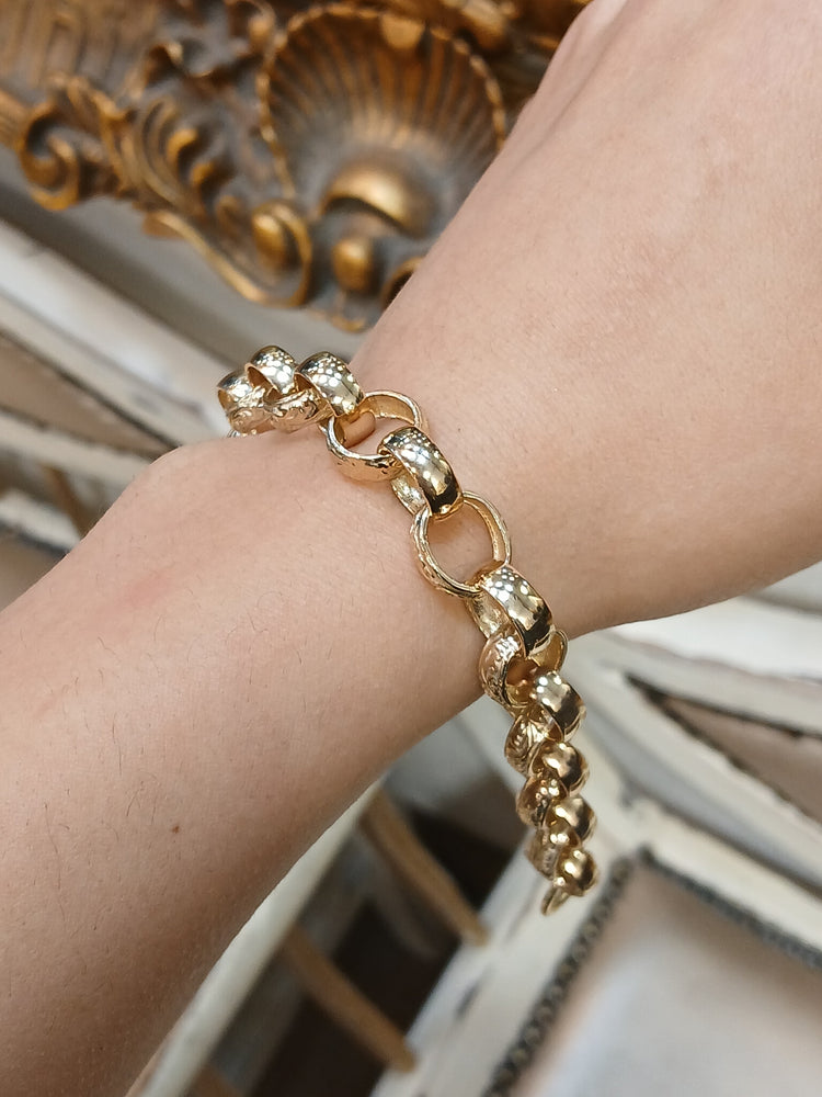 Men's 9ct Engraved Yellow Gold Link Belcher Bracelet - 9" 22.8g - Hyman’s Jewellers