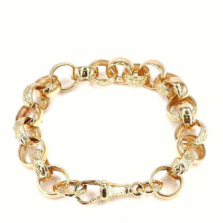 Men's 9ct Engraved Yellow Gold Link Belcher Bracelet - 9" 22.8g - Hyman’s Jewellers