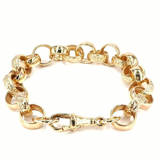 Men's 9ct Engraved Yellow Gold Link Belcher Bracelet - 9" 22.8g - Hyman’s Jewellers