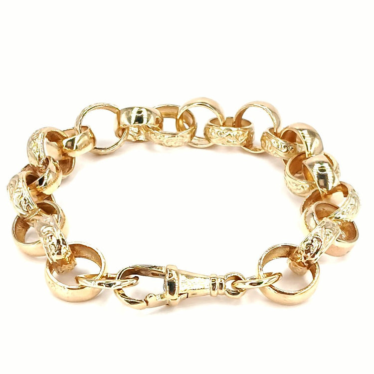 Men's 9ct Engraved Yellow Gold Link Belcher Bracelet - 9" 22.8g - Hyman’s Jewellers