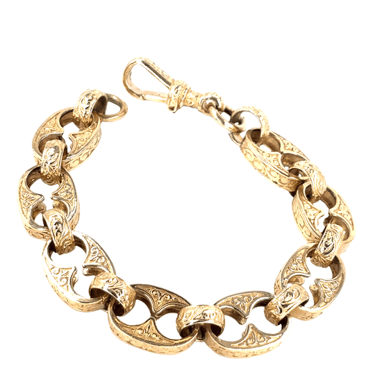 Men’s 9ct Etched Anchor Link Yellow Gold Chain Bracelet - 42.2g - Hyman’s Jewellers