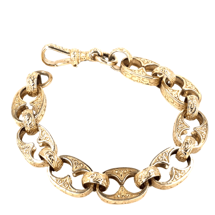 Men’s 9ct Etched Anchor Link Yellow Gold Chain Bracelet - 42.2g - Hyman’s Jewellers