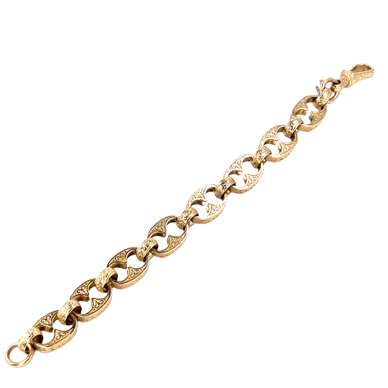 Men’s 9ct Etched Anchor Link Yellow Gold Chain Bracelet - 42.2g - Hyman’s Jewellers