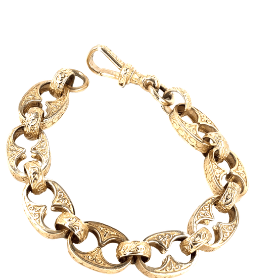 Men’s 9ct Etched Anchor Link Yellow Gold Chain Bracelet - 42.2g - Hyman’s Jewellers