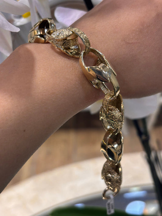 Men’s 9ct Ornate Engraved Tulip Yellow Gold Chain Bracelet - 51.7g 9.5” - Hyman’s Jewellers