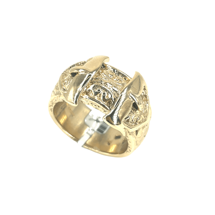 Men’s 9ct Ornate Yellow Gold Buckle Ring with Detailed Engravings - Hyman’s Jewellers