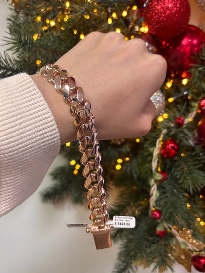 Men’s 9ct Rose Gold Cuban Link Chain Bracelet - 8.5” 101g 16mm - Hyman’s Jewellers
