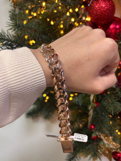 Men’s 9ct Rose Gold Cuban Link Chain Bracelet - 8.5” 101g 16mm - Hyman’s Jewellers