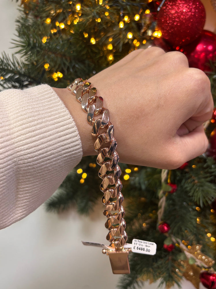 Men’s 9ct Rose Gold Cuban Link Chain Bracelet - 8.5” 101g 16mm - Hyman’s Jewellers