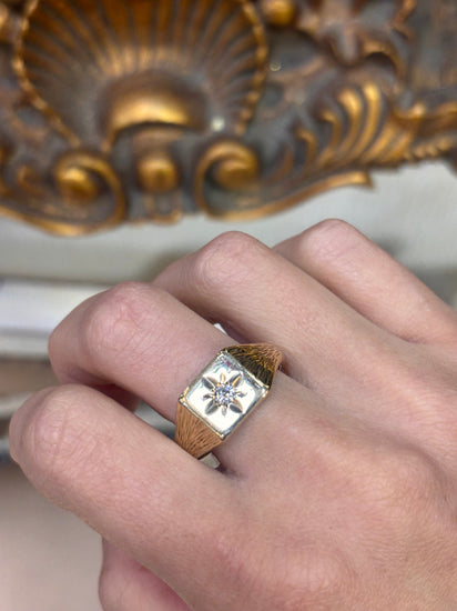 Mens 9ct Yellow Gold Diamond Signet Ring - Hyman’s Jewellers