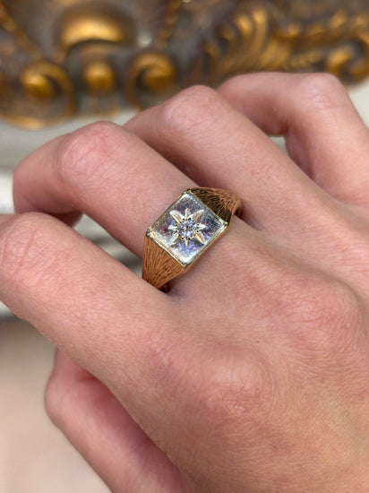 Mens 9ct Yellow Gold Diamond Signet Ring - Hyman’s Jewellers