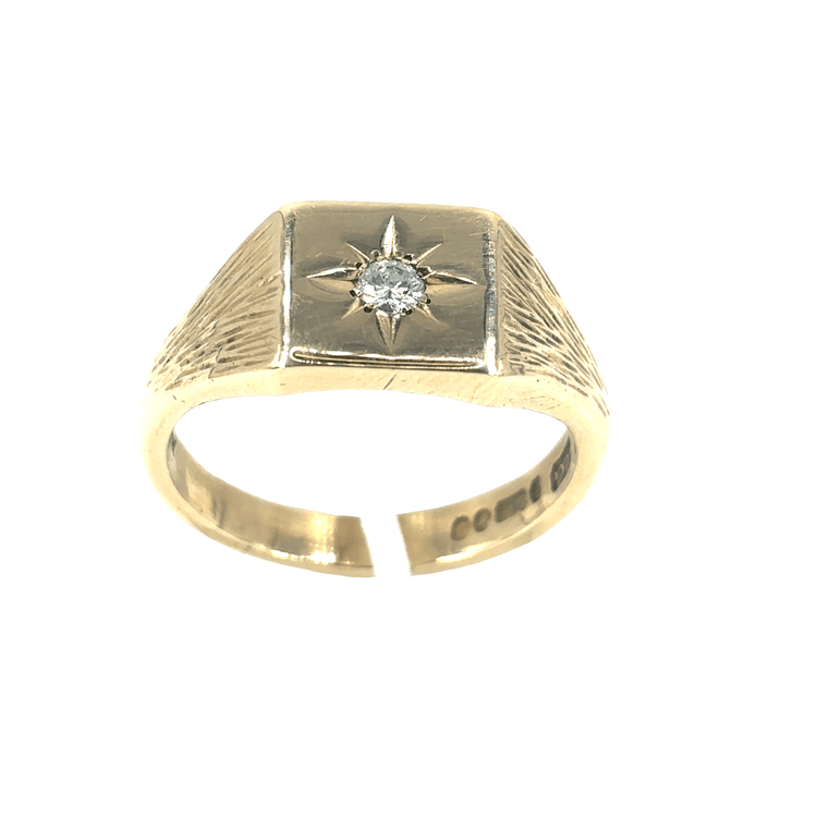 Mens 9ct Yellow Gold Diamond Signet Ring - Hyman’s Jewellers