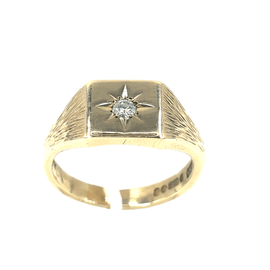 Mens 9ct Yellow Gold Diamond Signet Ring - Hyman’s Jewellers