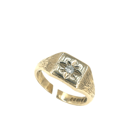 Mens 9ct Yellow Gold Diamond Signet Ring - Hyman’s Jewellers